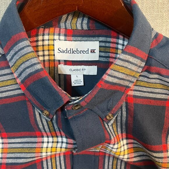 Saddlebred Tartan Flannel Casual Button Up Shirt Mens Size Large L Blue/Red - Picture 2 of 8